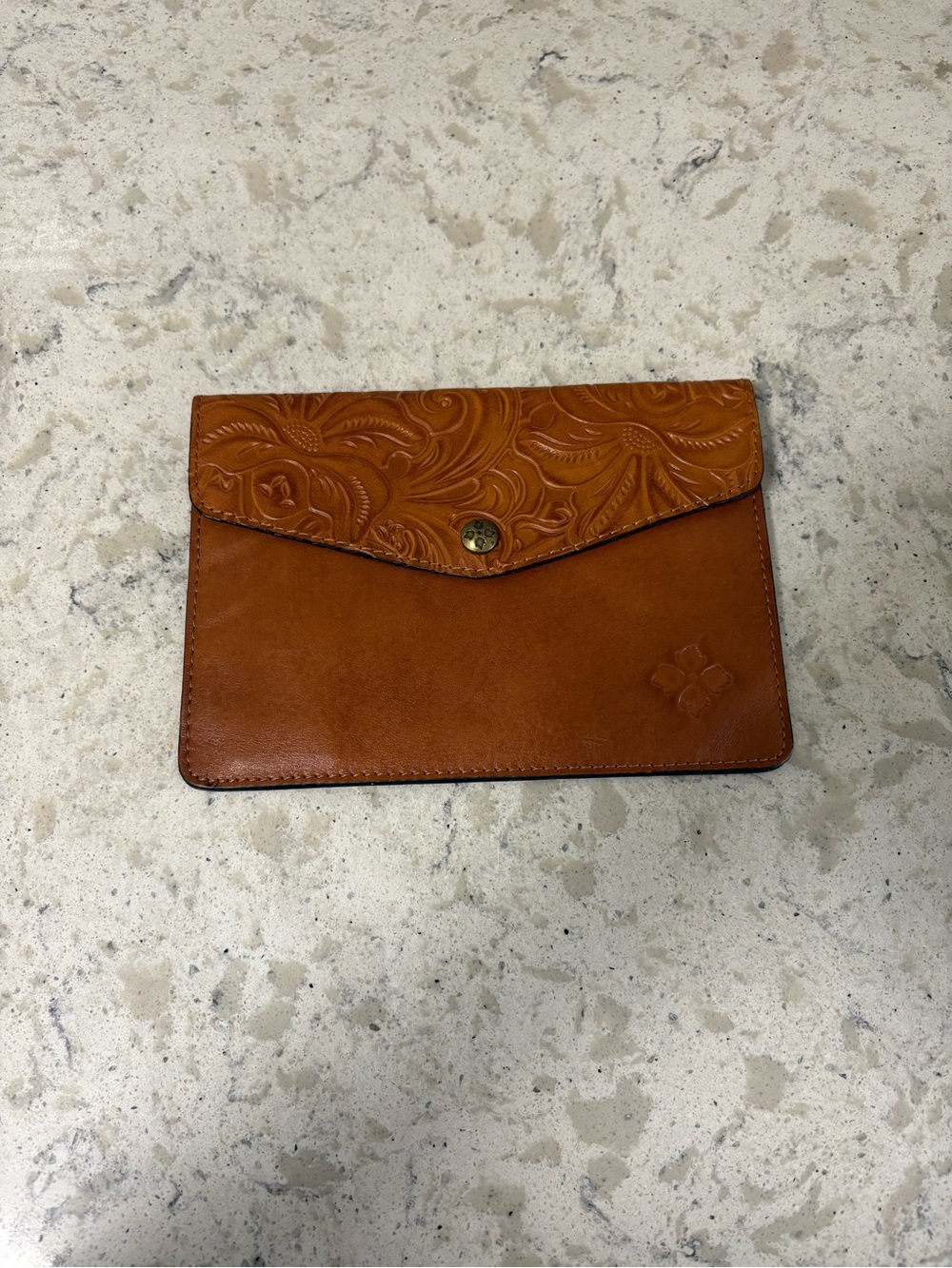 Patricia Nash Tooled Leather Envelope Clutch - Cognac